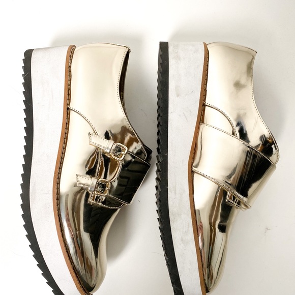Gold Platform Oxford Loafers sz 7.5 - Picture 4 of 9